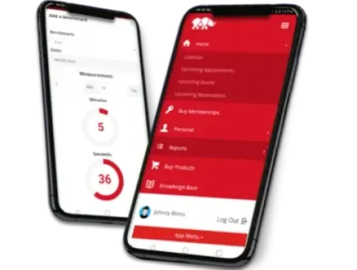 RhinoFit-2.0-Fitness-App-2021 User with martial arts software on their mobile device.